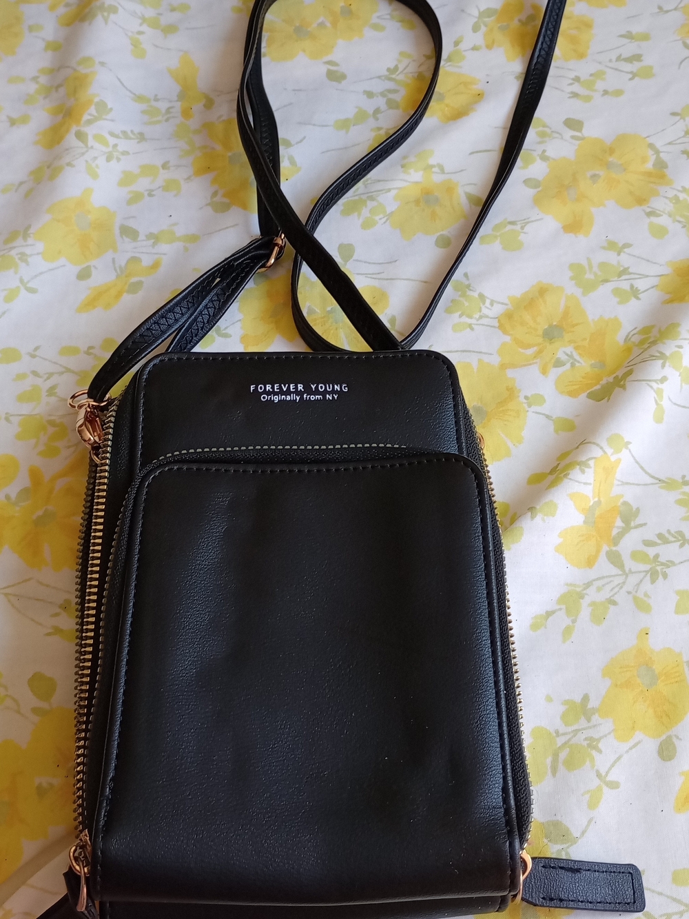 Forever Young Black Crossbody Phone Bag